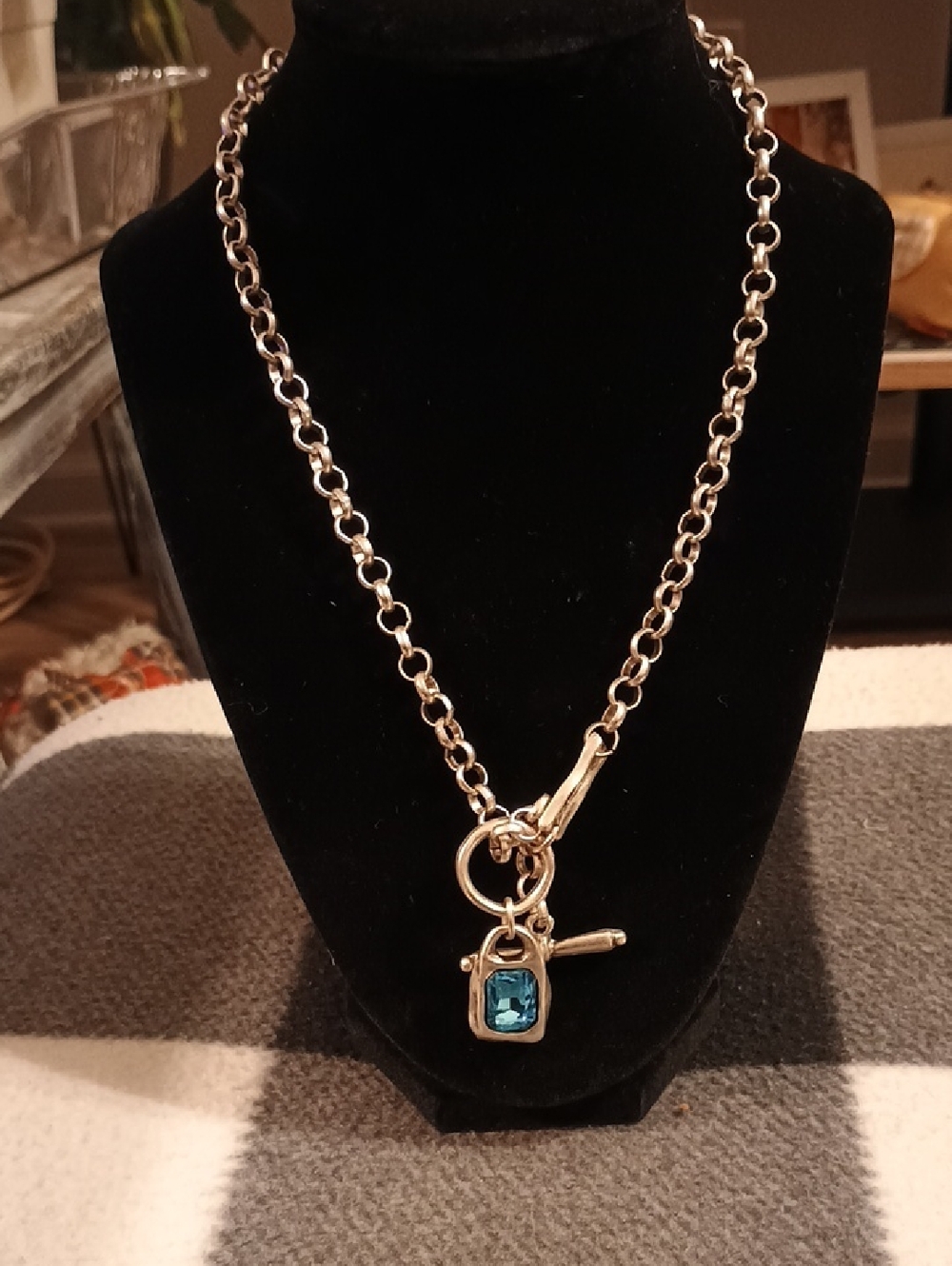 NWOT Aven Blue Stone Silver Plated Toggle Necklace